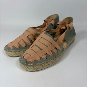 NEW Free People Heat Wave Wrap Espadrille Sandal Sage Suede Pink Ribbon Sz 9/40